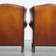 Set of 2 English style sheepskin leather wingback armchairs