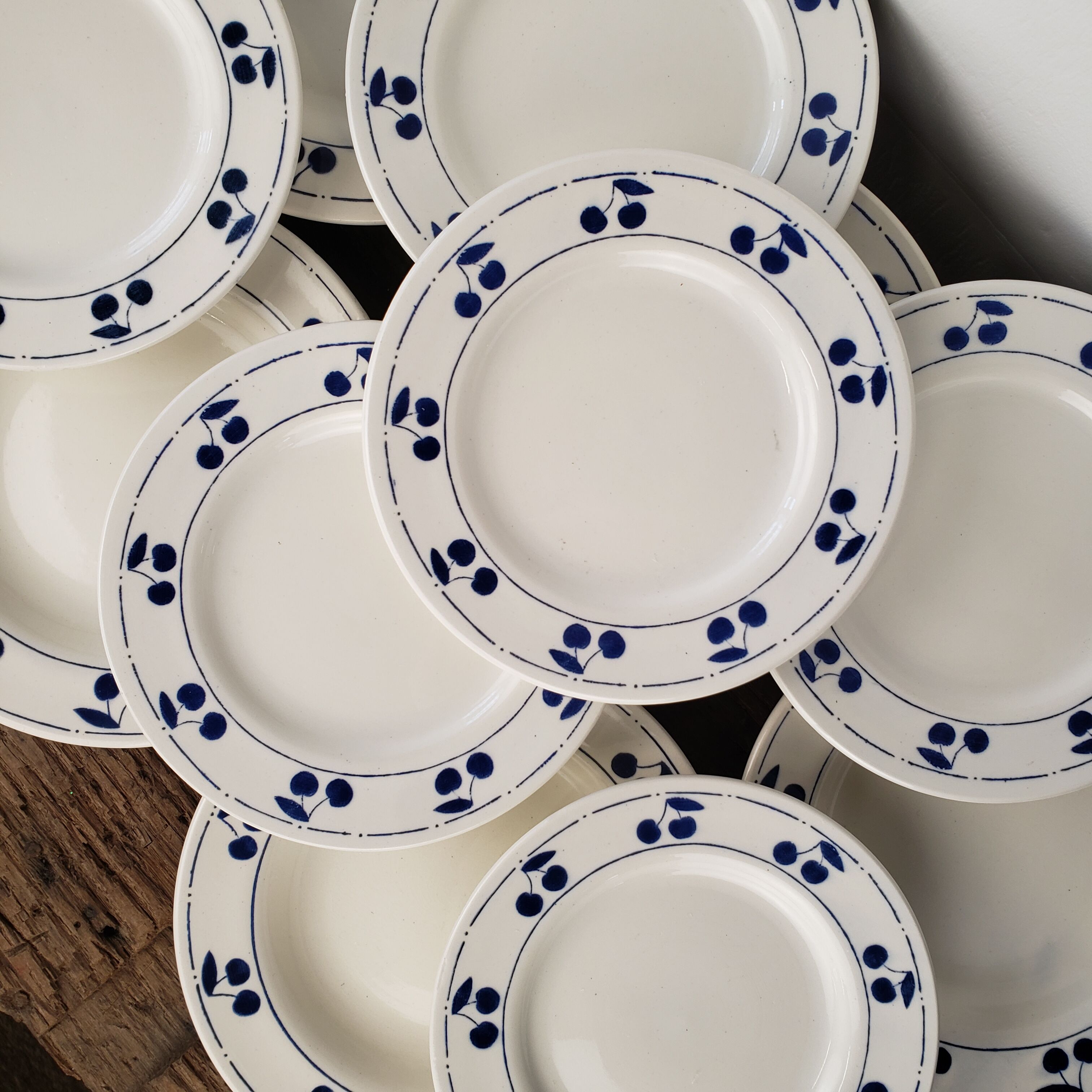 12 blue cherry plates