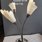 Lampe fleur triple en métal et verre