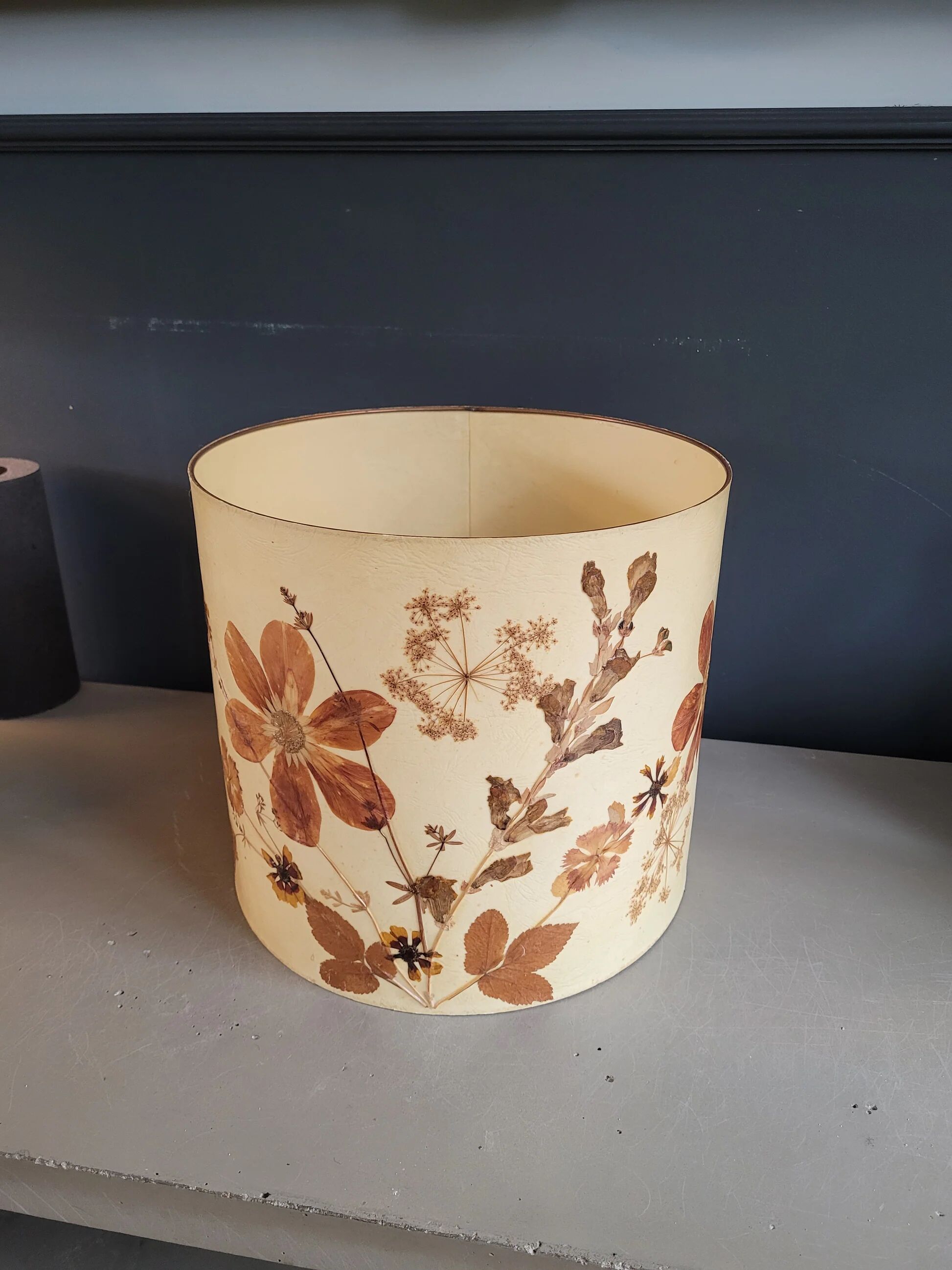 Large vintage lampshade with dried flowers