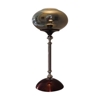 Vintage 1970 copper-colored lamp and unfinished glass lampshade