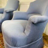 Paire de fauteuils crapauds Napoleon III tapisserie bleue - France 19eme siècle
