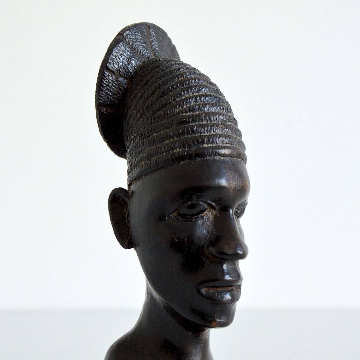 African head sculpture in ebony wood 1940s