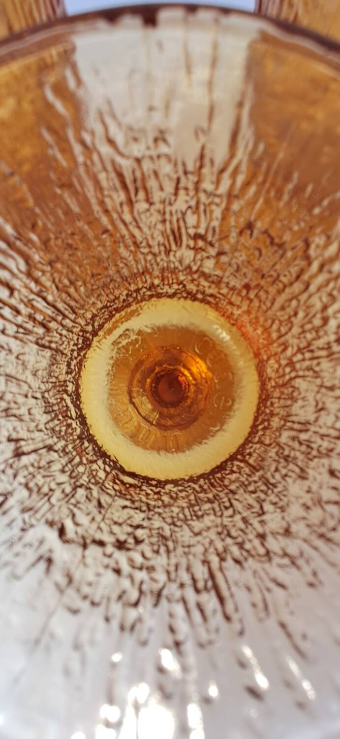 3 textured amber stemmed glasses. Vintage.