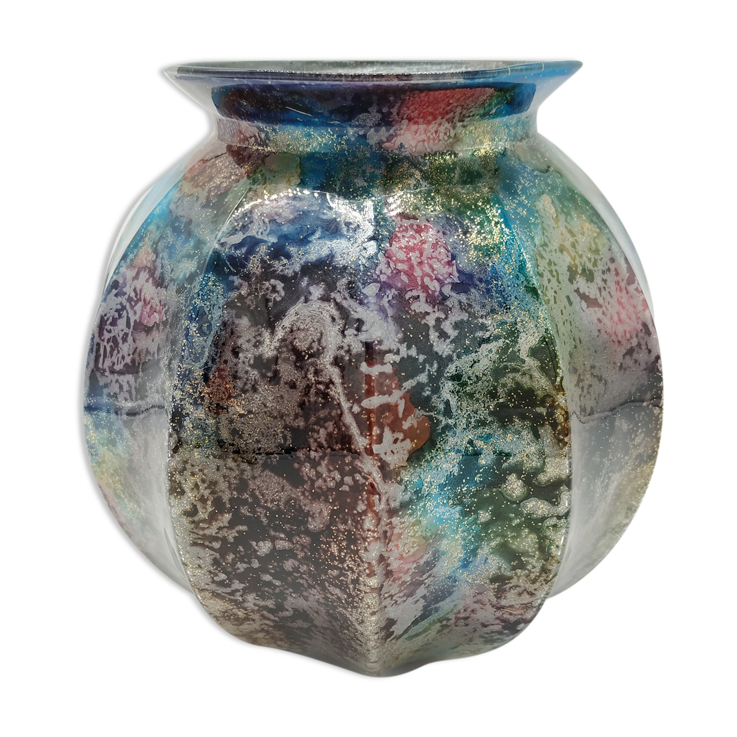 Vase laque line bleu irisé Jean Noël Bouillet