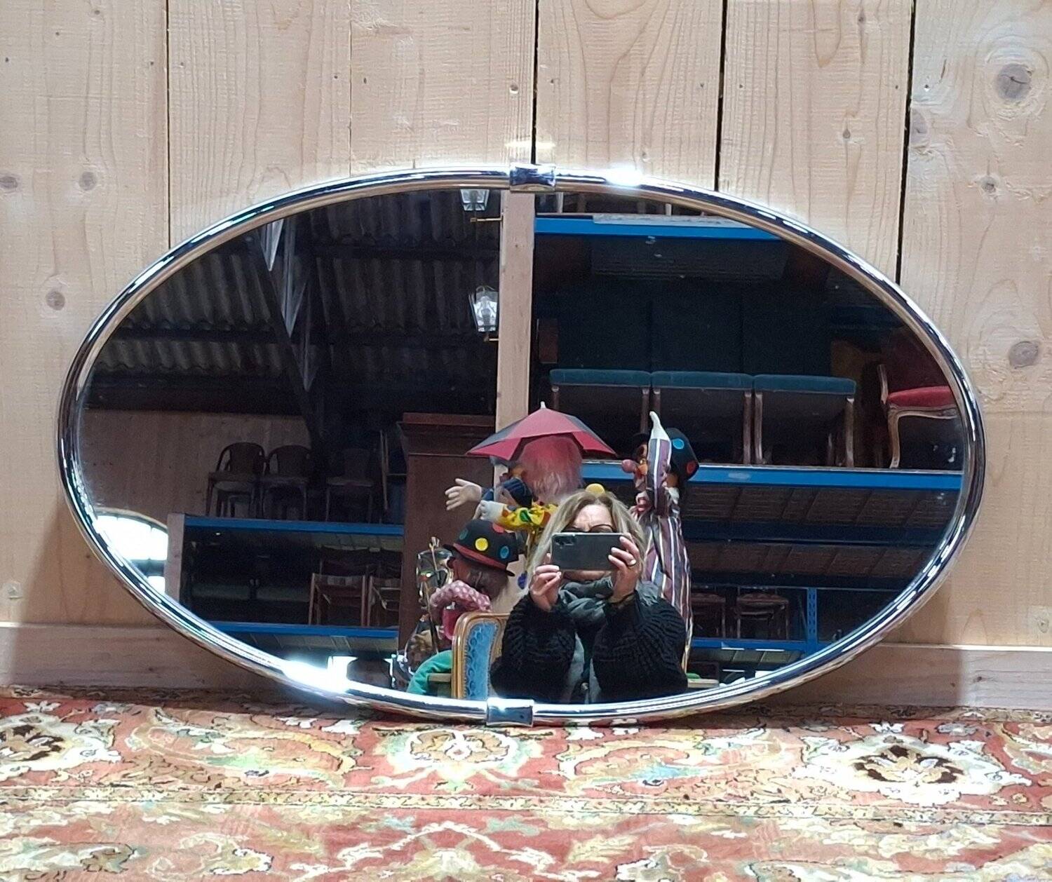 Oval chrome Art Deco mirror