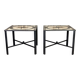 Paire de tables en marbre et métal, rose des vents en marqueterie de marbre, vers 1990
