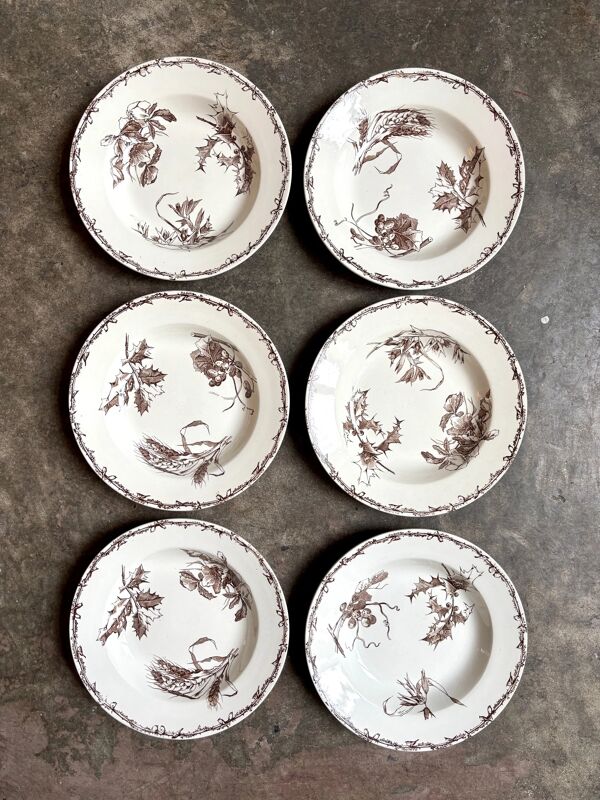 6 assiettes creuses HB & Cie en terre de fer marron