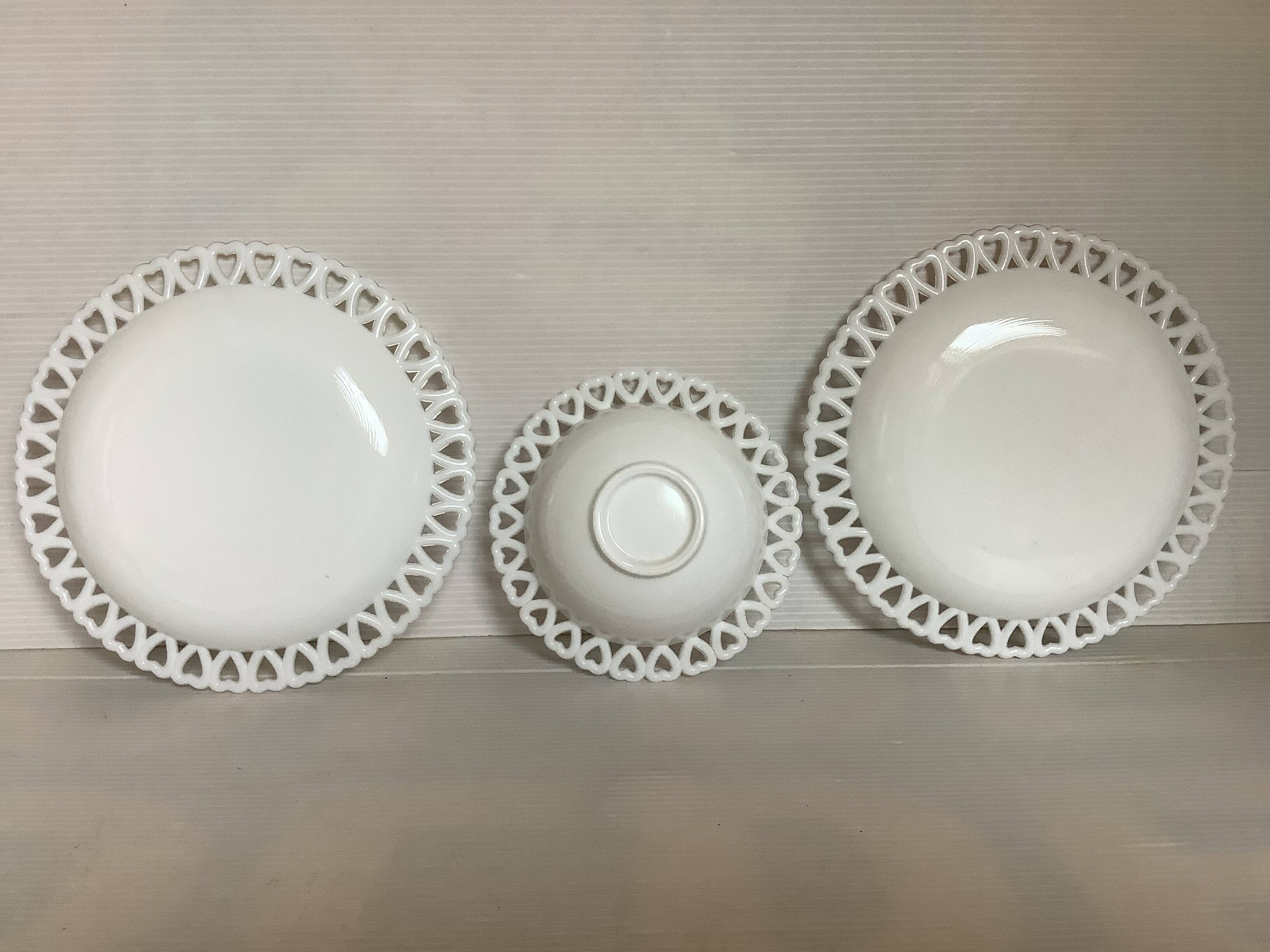 Opaline trio plate and heart bowl