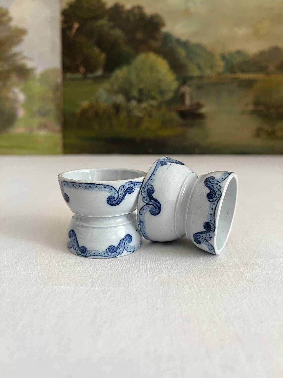 2 old diabolo egg cups, iron earth “Dutch” Creil and Montereau