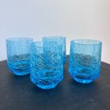 Set of 4 vintage azure blue crackled glass vases – ref. 7239