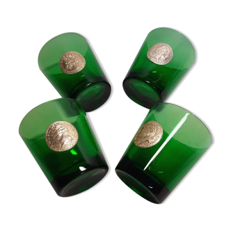 Green Vintage Glasses - Lot of 4 - Golden Medallion - Byrrh and Dubonnet