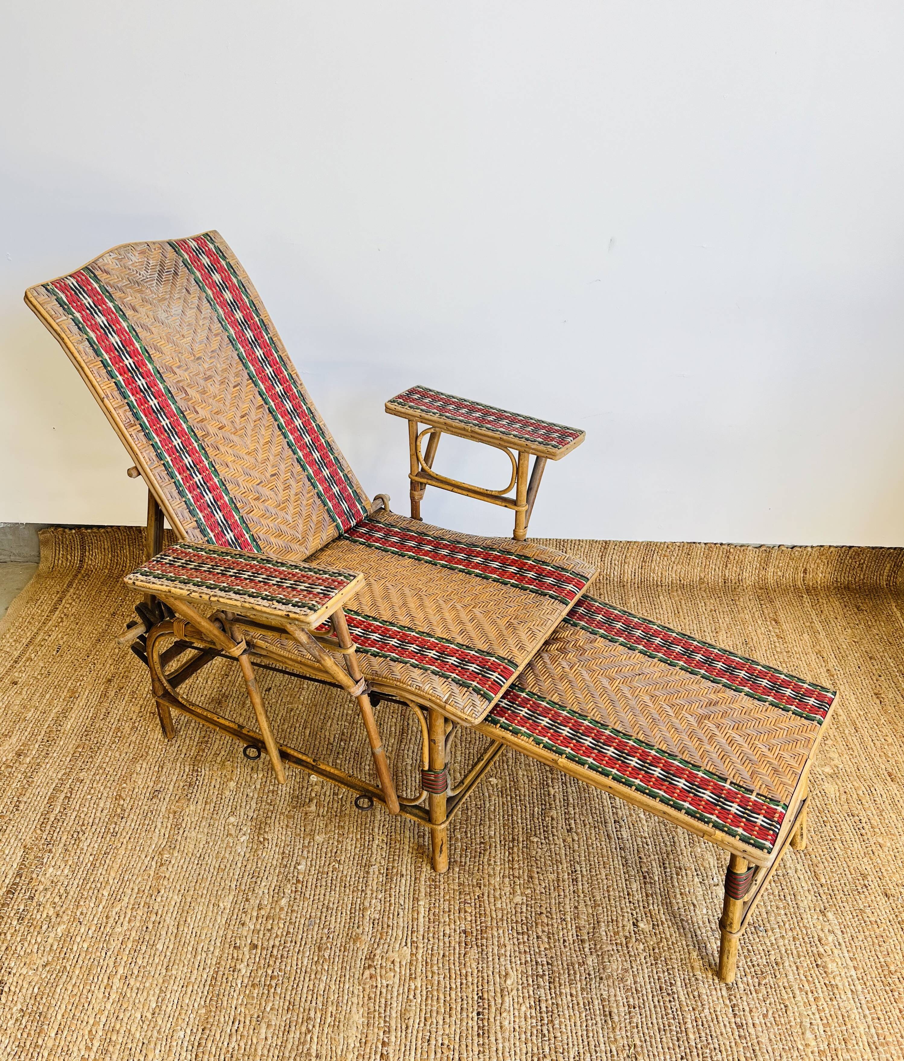 Antique Art Deco rattan and wicker chaise longue