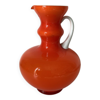Vase boule en opaline orange ,vintage 70 s