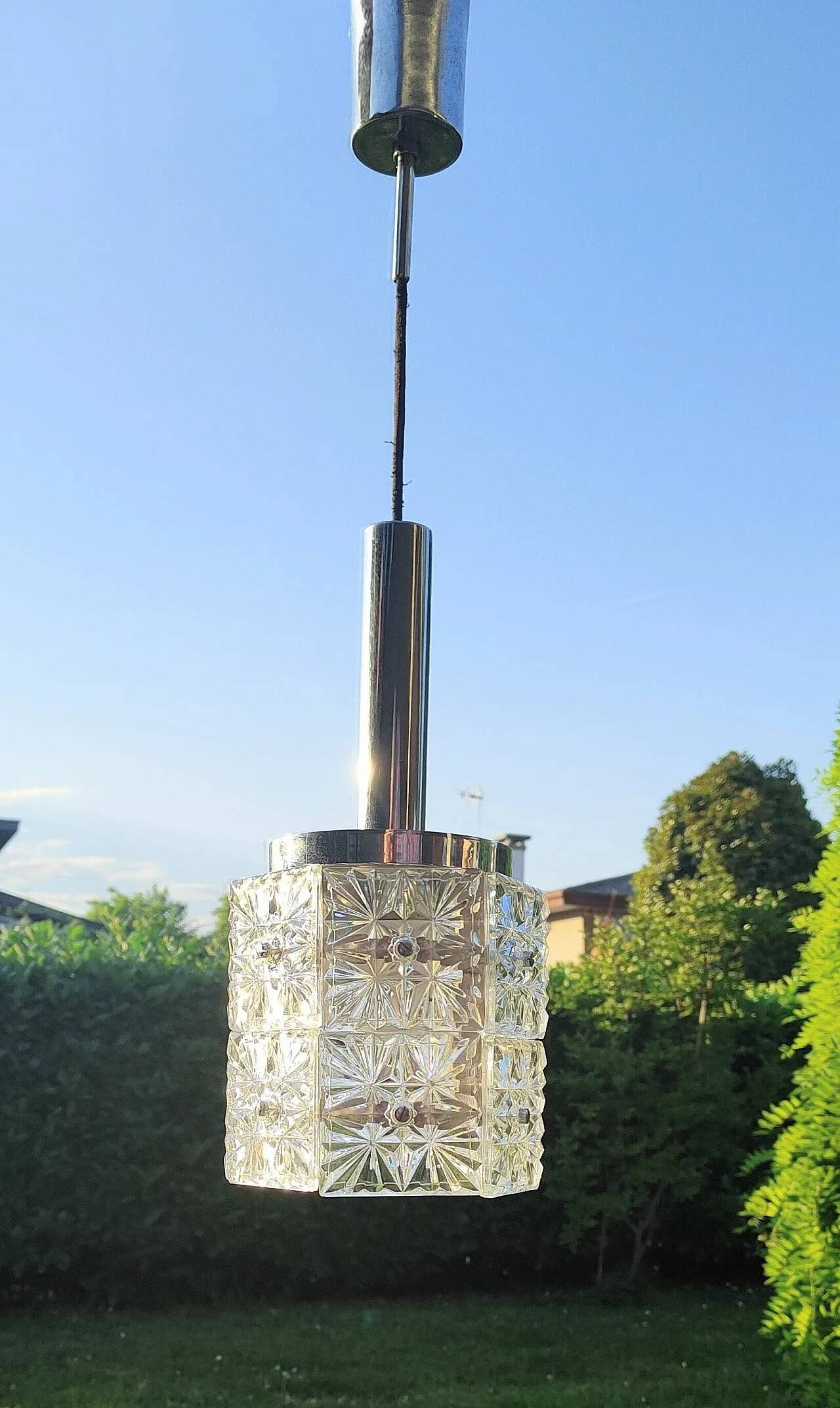 Vintage 1960s ceiling lamp, Venice, Crystal/steel