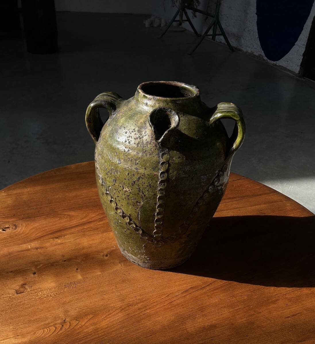 Glazed earthenware oil jug, Beauronne