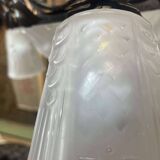 Art Deco chandelier in glass and wrought iron signed Muller Frères Luneville, 3 lights