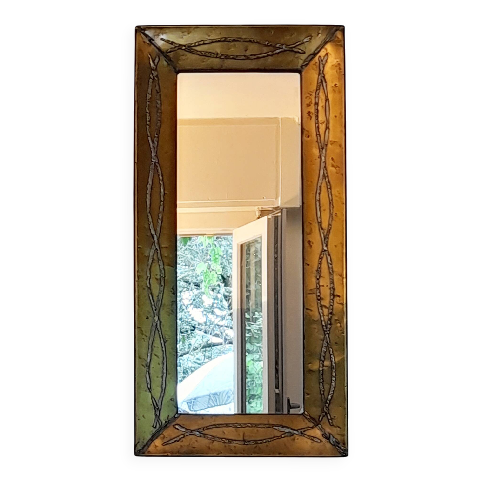 Brutalist brass mirror by Jean Goardere, France, 1970s