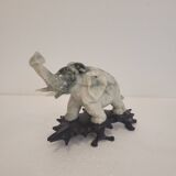 Pair of elephant paperweights, veined marble, 80s - France