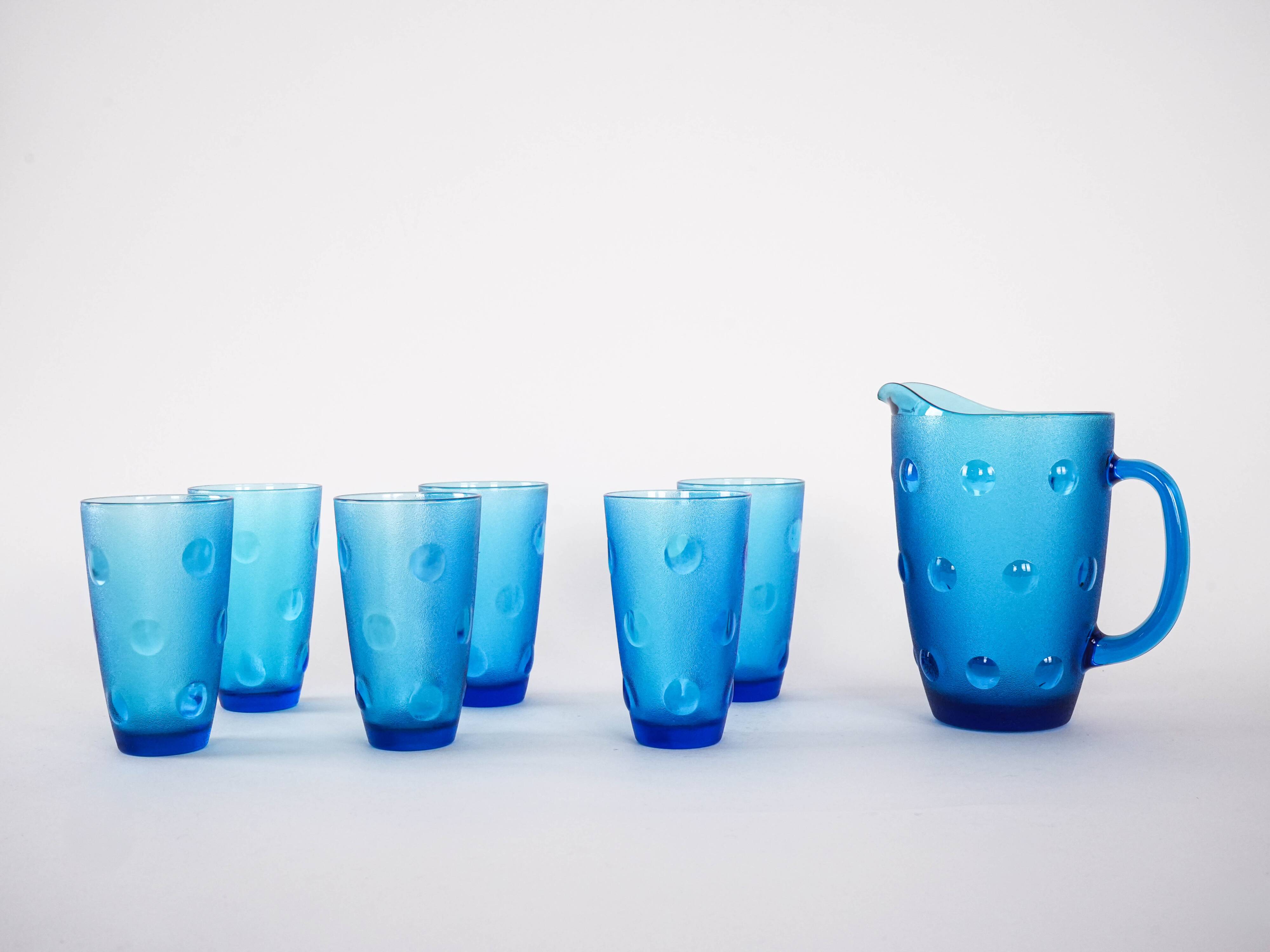 Set of glass and jug, Italian design, 1970s, made in Italy