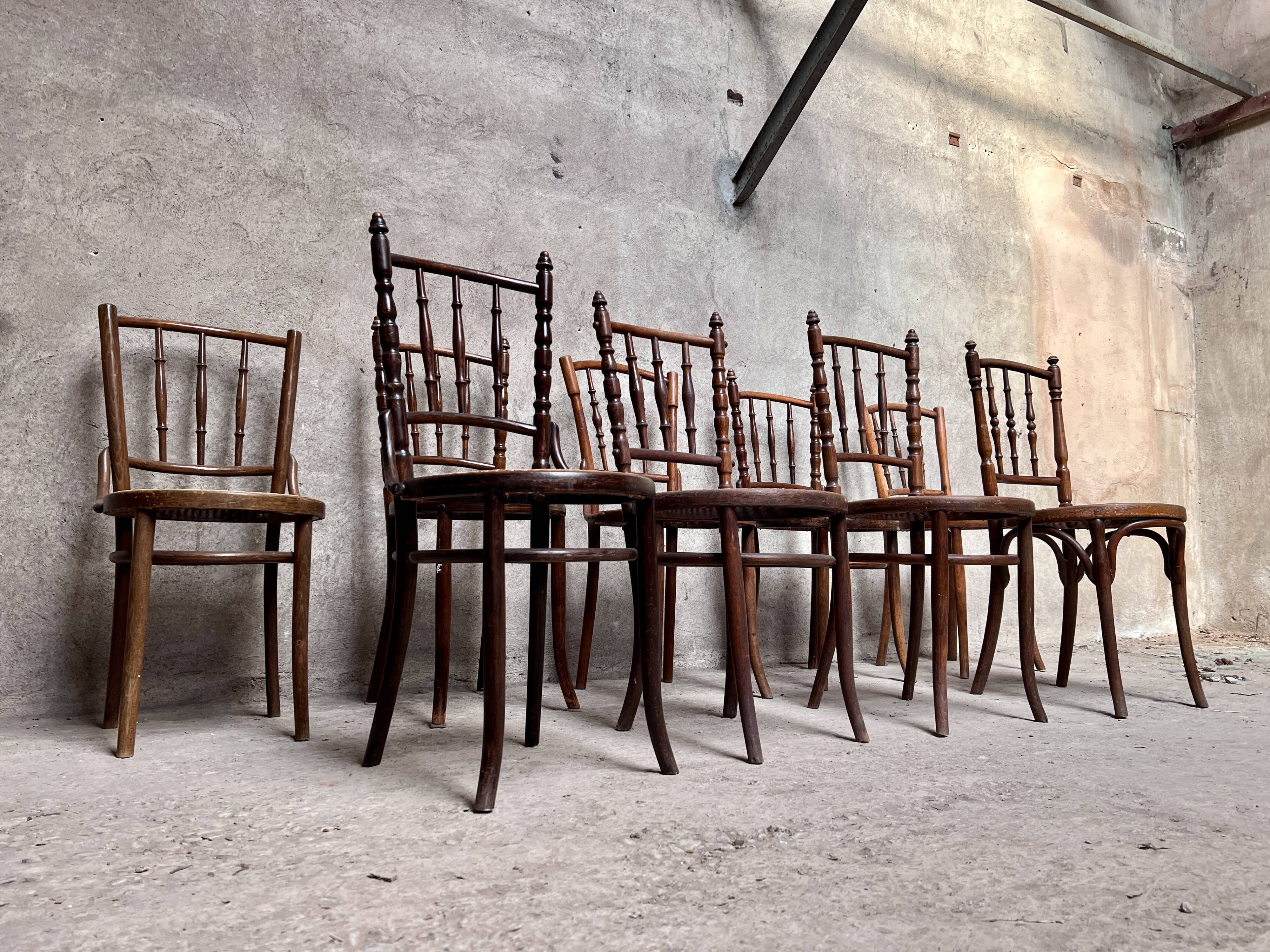 Series of 7 old bar cane cane bistro chairs