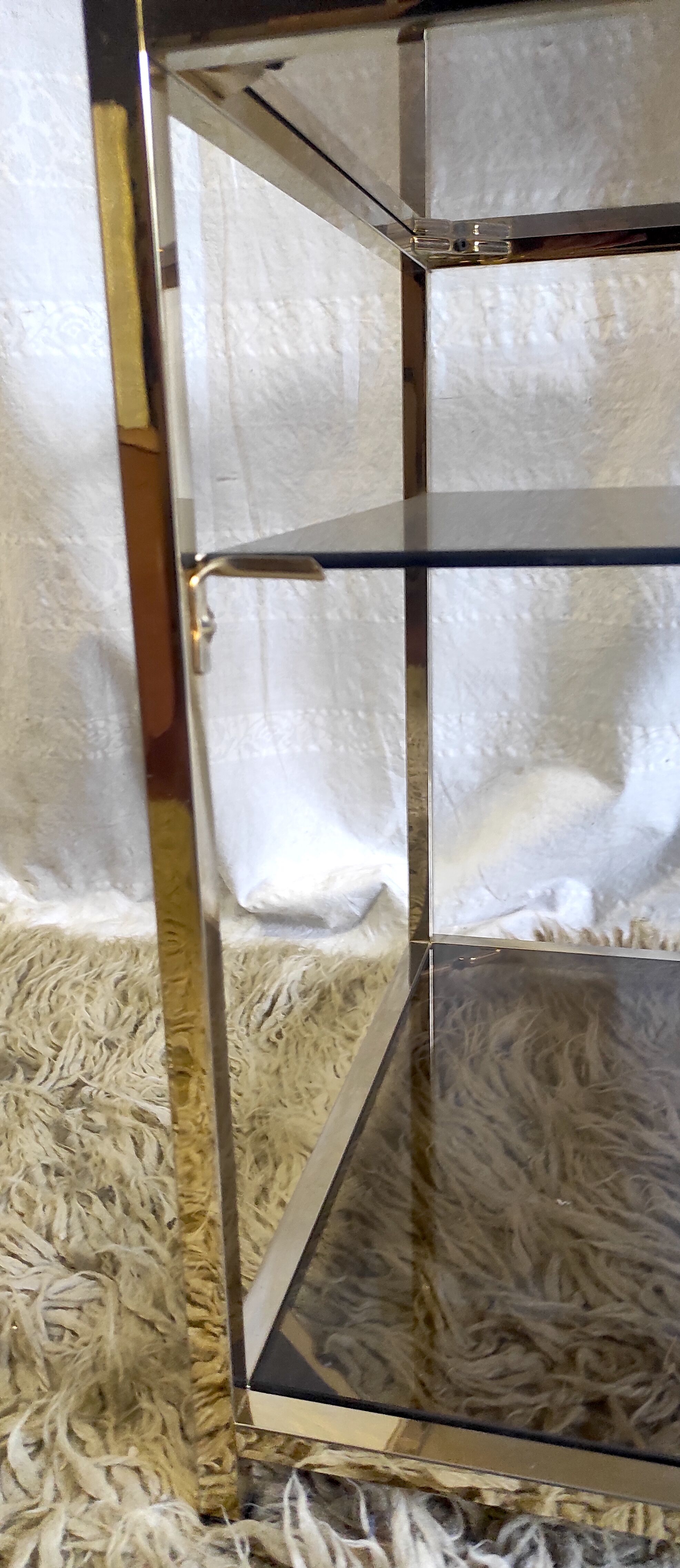 Side table in gilded metal and smoked glass by Belgo Chrome 60s/70s