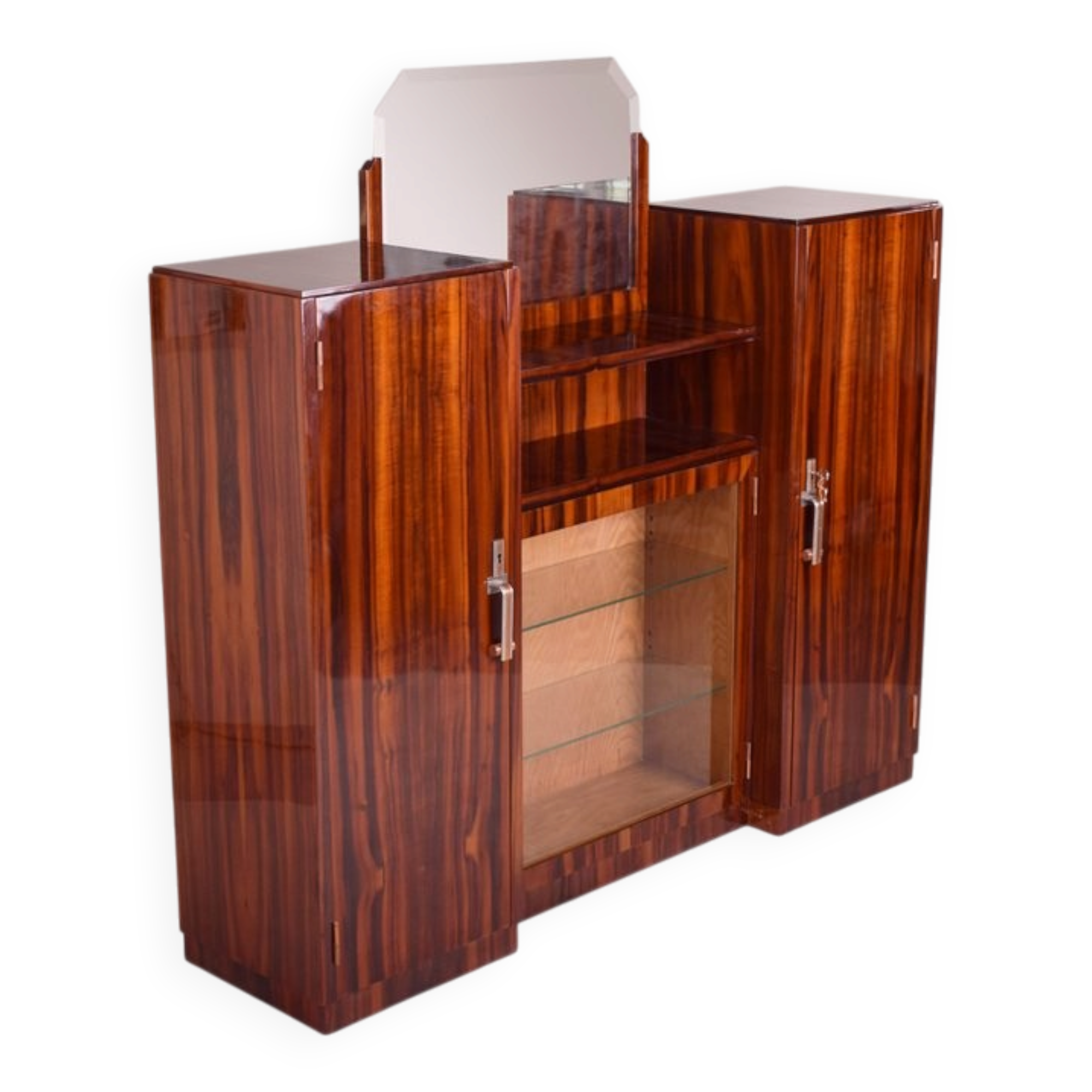 Art Deco Mahogany Sideboard with Mirror, France, 1920s