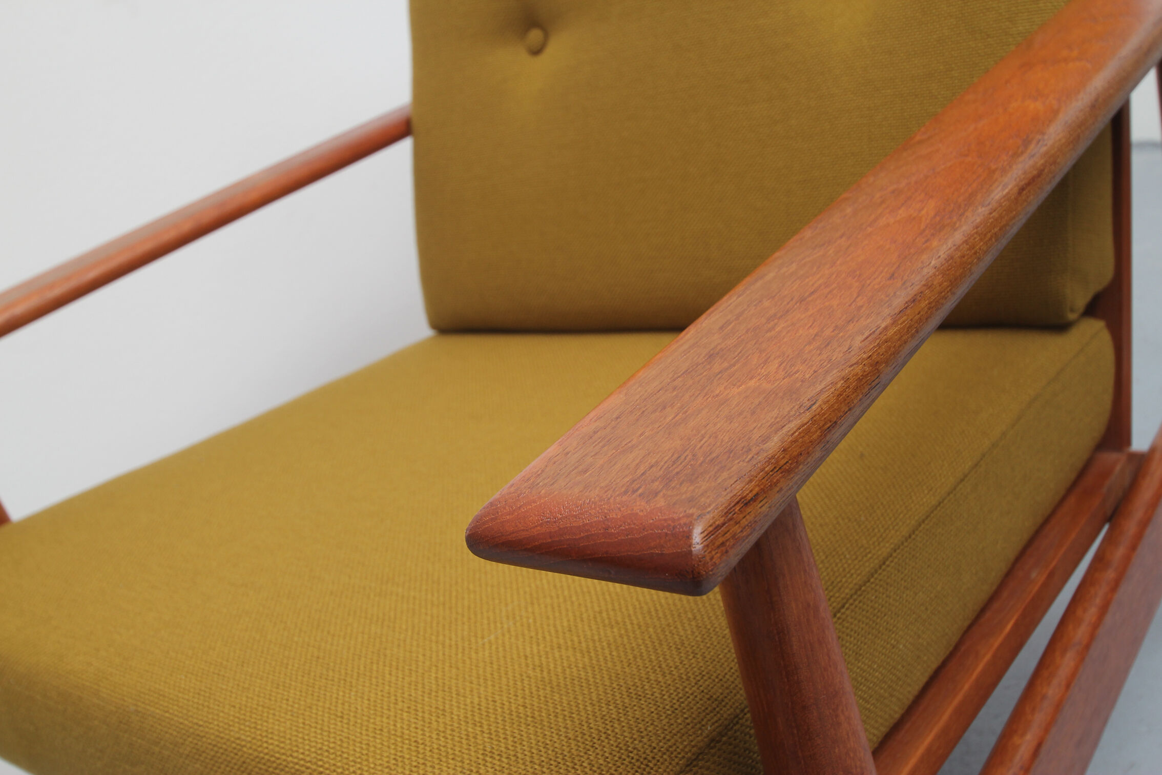 1960s armchair in teak, fabric mustard yellow
