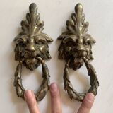 Pair of bronze door knockers - Empire lion head handles
