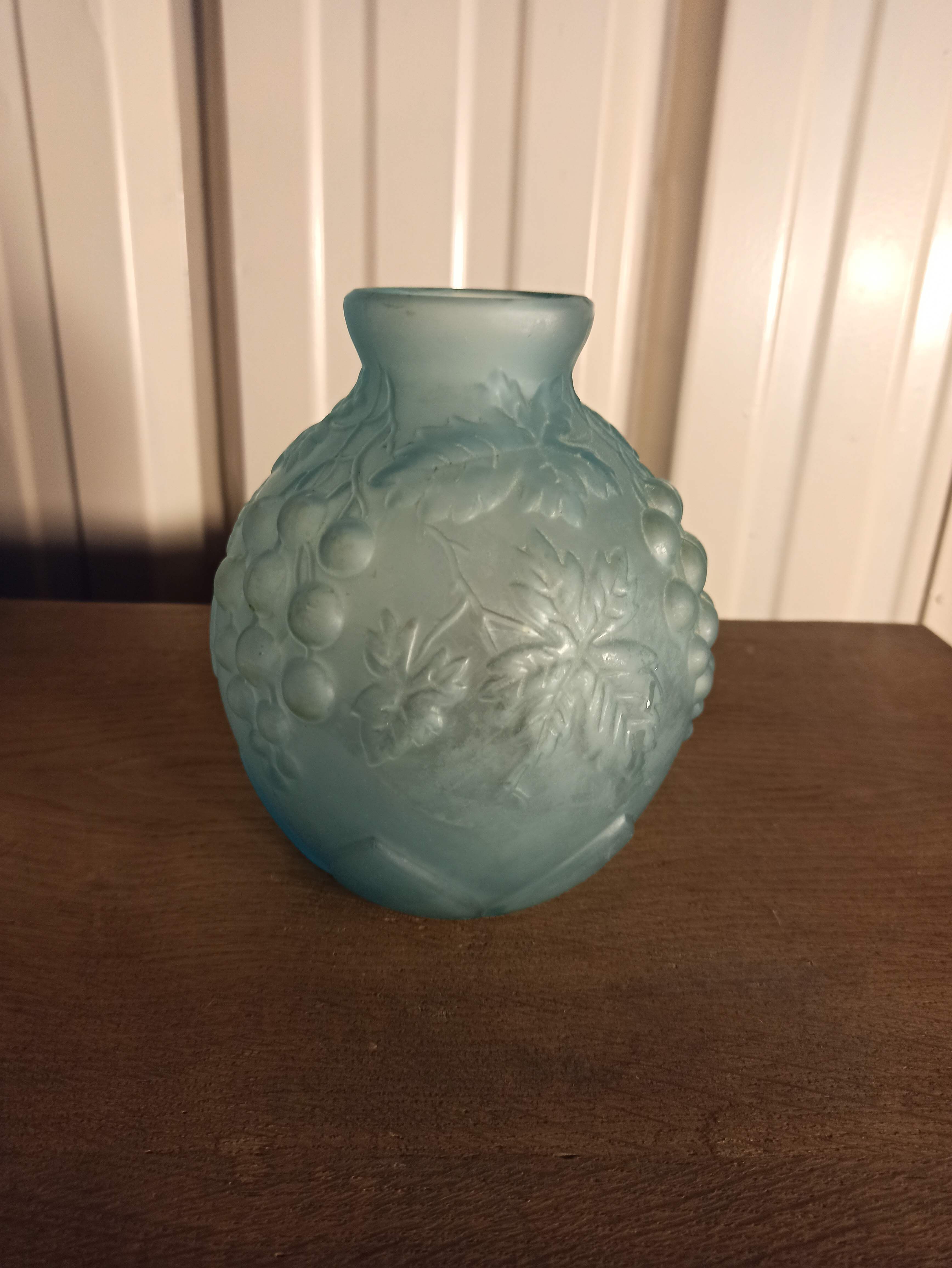 Art deco ball vase in opaque blue molded glass