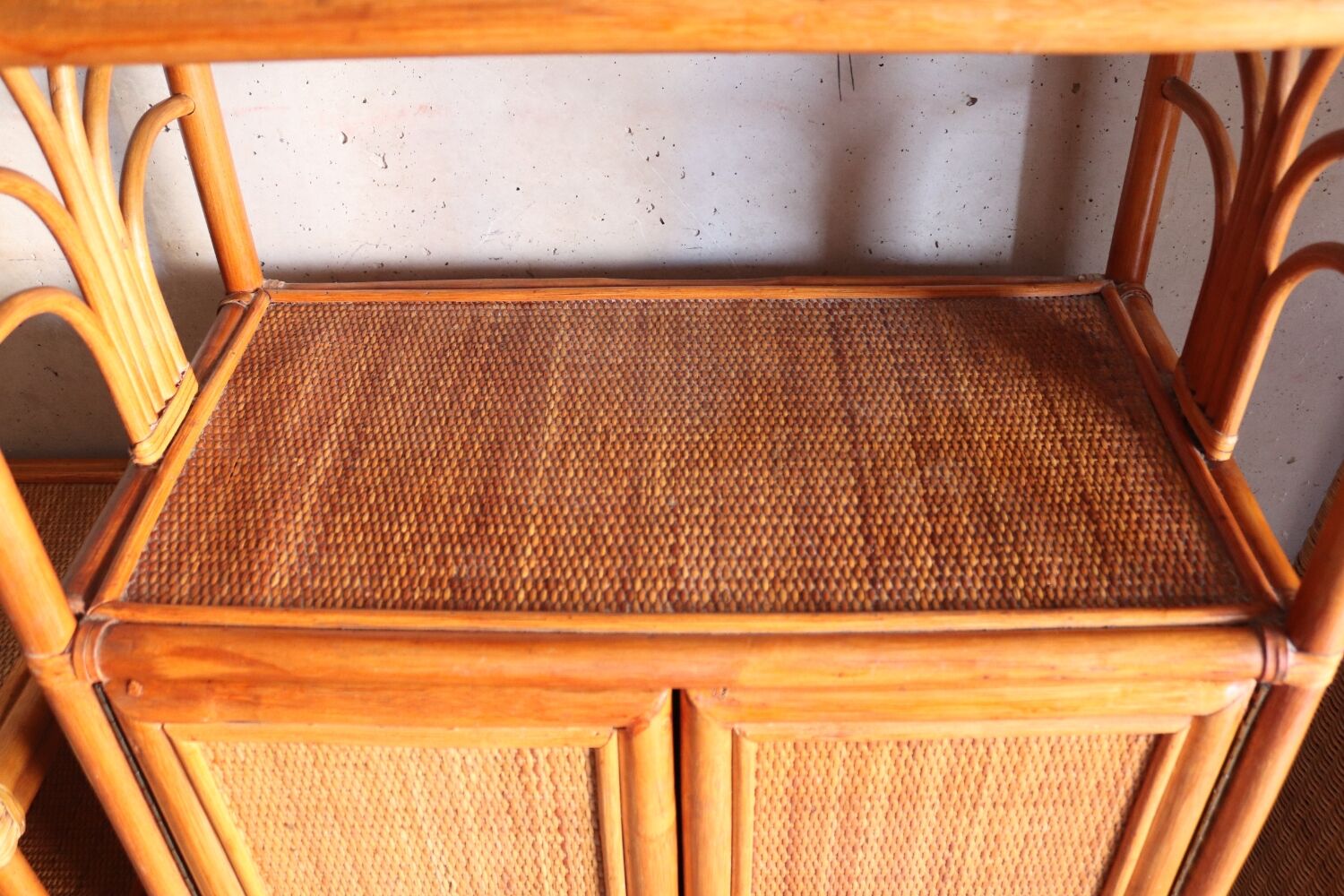 Rattan and vintage bamboo shelf