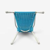 Children's armchair in white metal and turquoise blue scoubidou