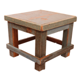 Table de chevet d'atelier en teck birman patine bleue d'origine /idéal en sellette p