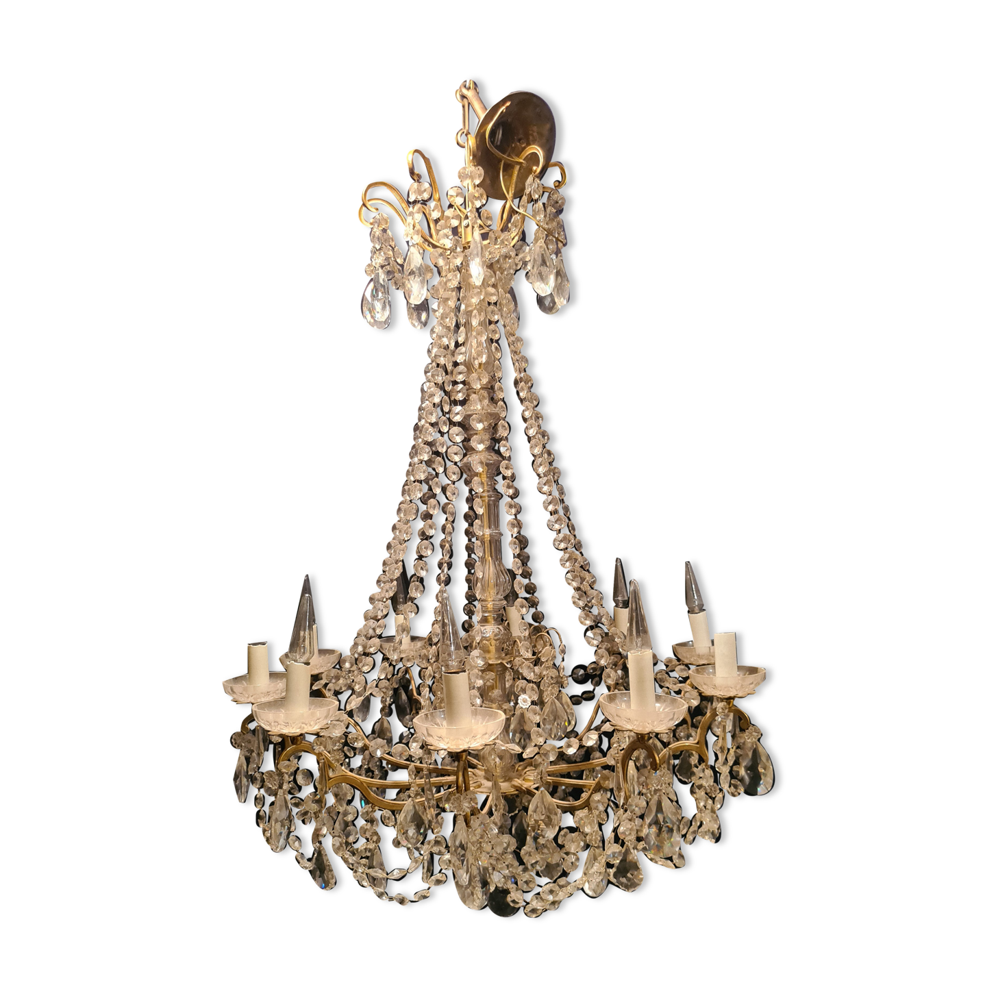 Chandelier in crystal and gilded bronze