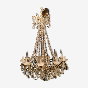 Chandelier in crystal and gilded bronze