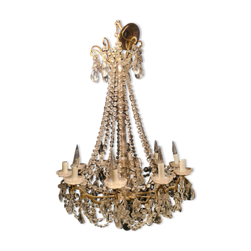 Chandelier in crystal and gilded bronze