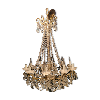 Chandelier in crystal and gilded bronze