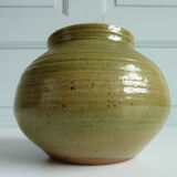Vase vintage boule céramique en grès vert