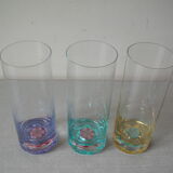 Set of 3 old glass glasses of color type Murano deco party table tableware