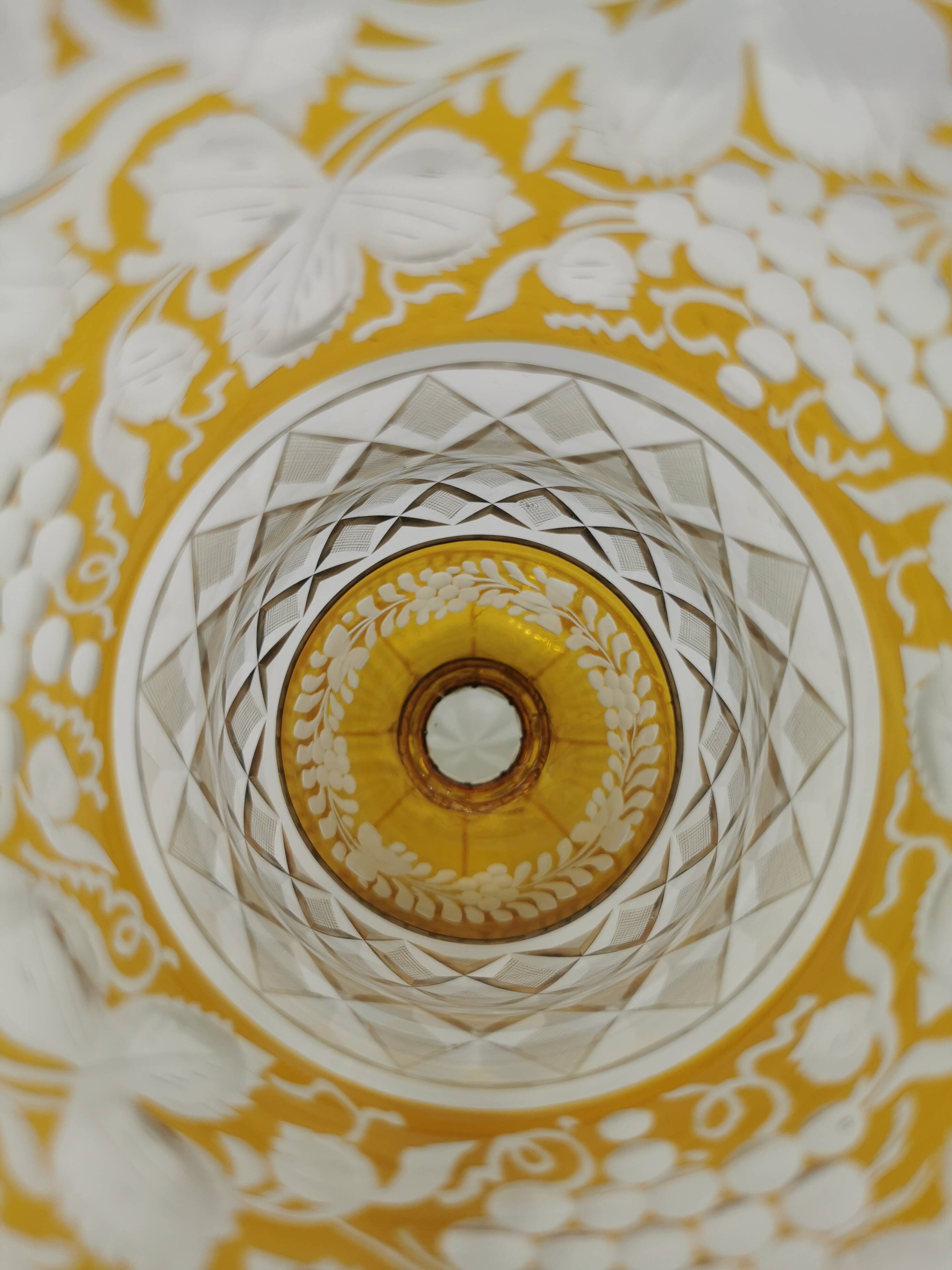 Amber yellow Bohemian crystal vase