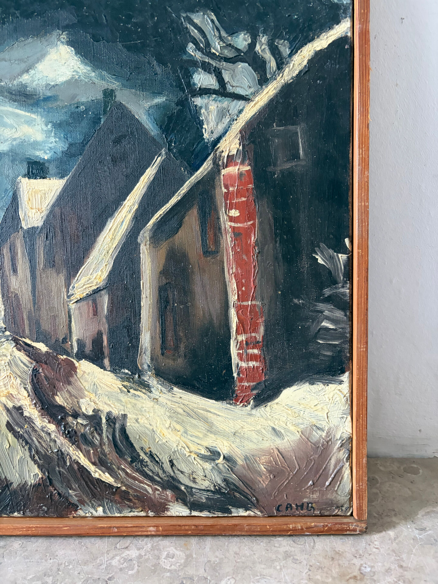 Hiver dans la rue, huile sur toile signée