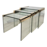 Ensemble de 3 tables gigognes en verre T35 avec accents dorés par Pierangel
