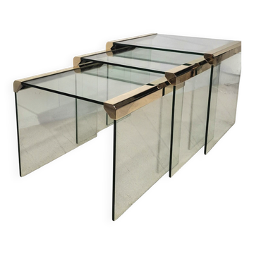 Set of 3 T35 Glass Nesting Tables with Goldplated Accents by Pierangel