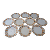 10 dessert plates Saint Amand Amandinoise frilled with orange and black flowers.