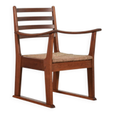 Rare Bas van Pelt Brutalist Oak Armchair with Woven Rush Seat for My Home