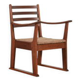 Rare fauteuil brutaliste en chêne Bas van Pelt avec assise en jonc tressé pour ma maison