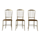Set of 3 Chiavari chairs in brass with velvet seat and high back, 1950s, Italy.
