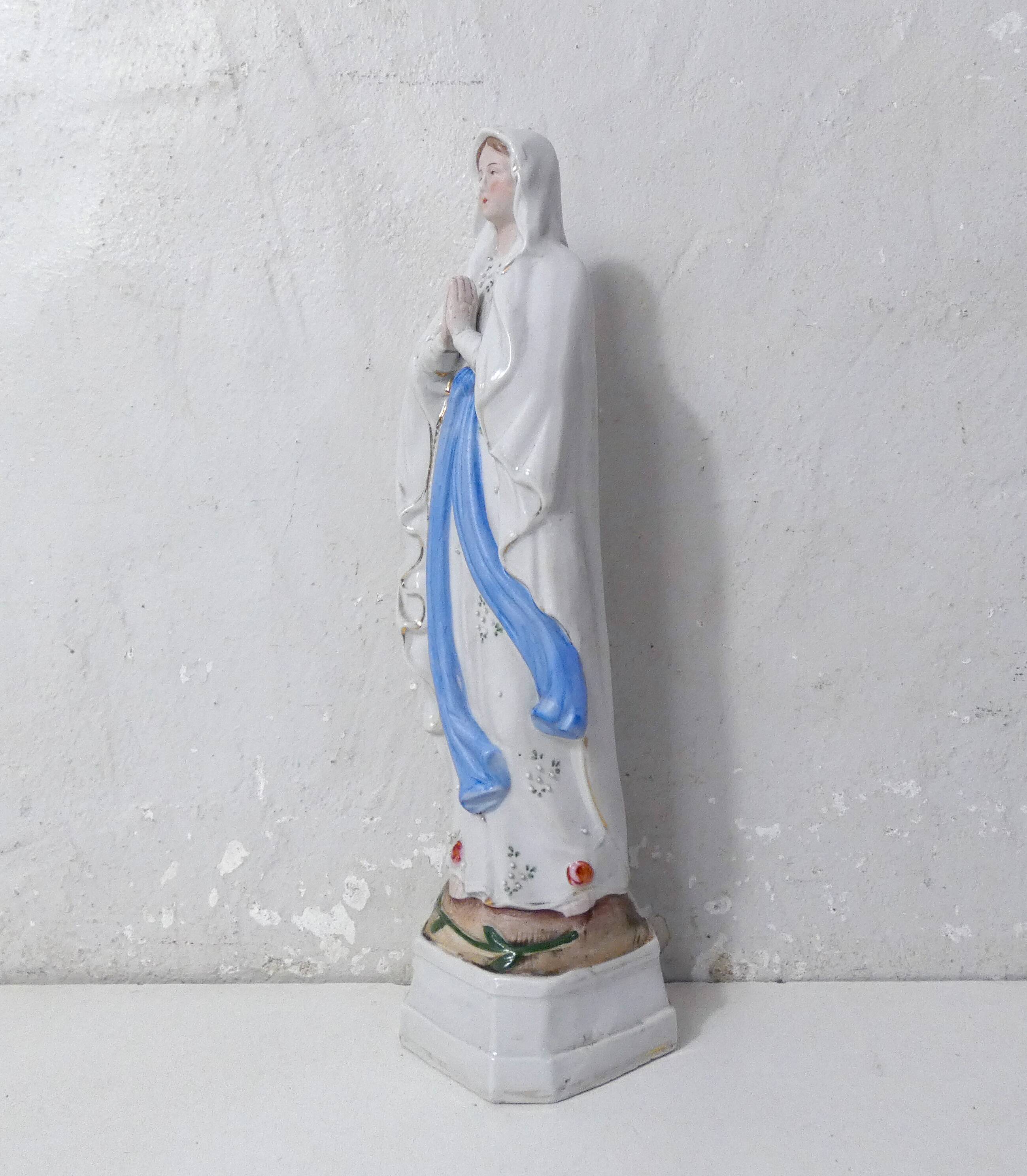 Antique Virgin Mary biscuit statue, 19th century