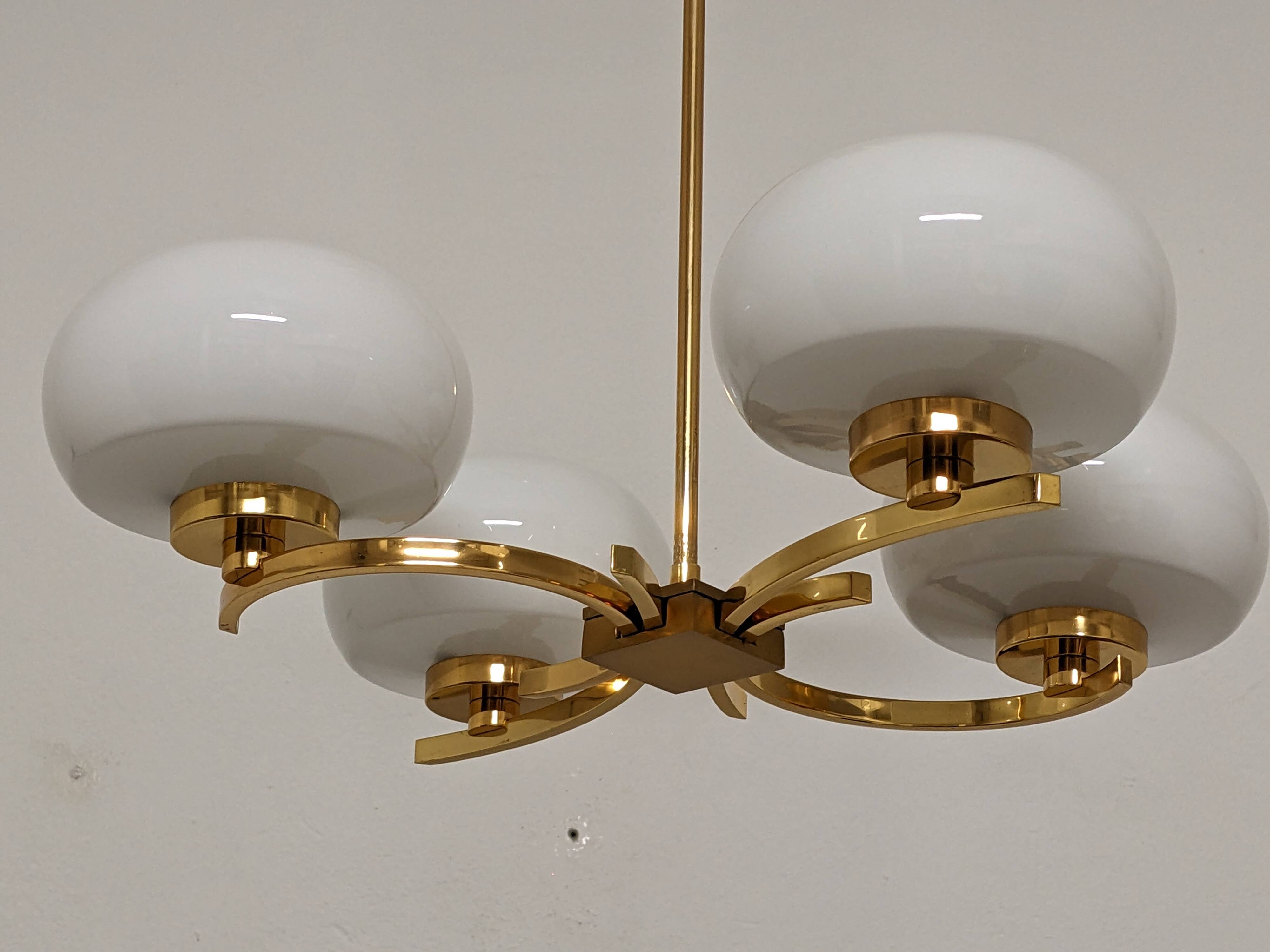 Arlus chandelier with 4 brass lights from the 50s/60s
