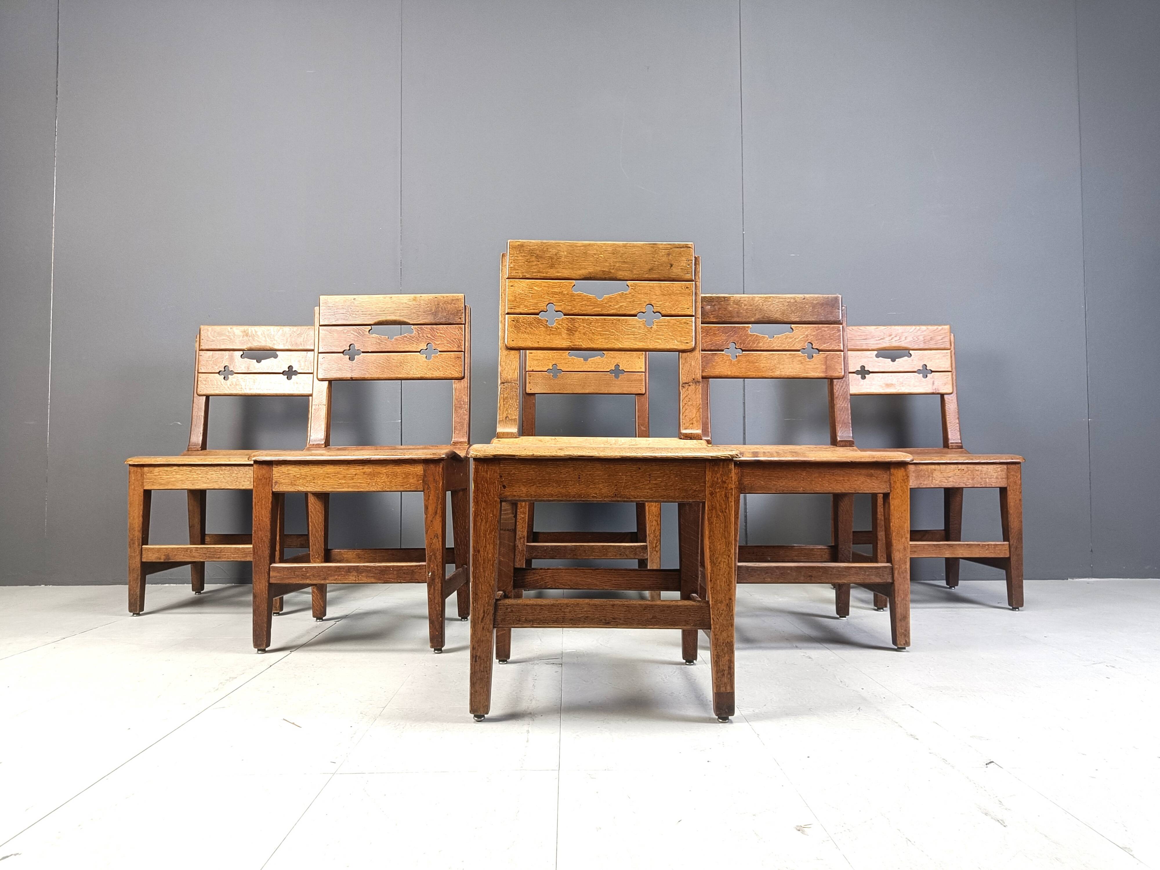 Vintage oak brutalist chairs, 1960s